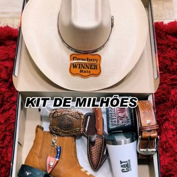 Kit Cowboy Caterpillar - Botina + Chapéu Boiadeiro + Cinto + 2 Facas + Copo Térmico + Fivela (Oferta do trabalhador, Só Hoje!)